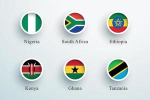 áfrica, bandera, conjunto, redondo, 3d, botón, círculo, iconos vector