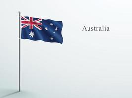 elemento 3d de la bandera de australia que agita en asta de bandera de acero vector