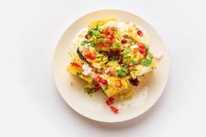 Khaman Dhokla chaat is a very simple and refreshing fusion chaat recipe made using leftover dhokla photo