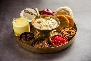 Sargi - Karwa Chauth breakfast menu before starting fasting or upwas on karva chauth, Indian food photo