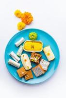 Indian assorted sweet mithai, barfi in a group photo