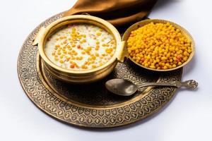 Sweet Bundi Kheer or payasam is a tasty Indian dessert recipe photo