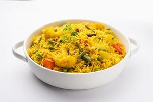 Tahri, tehri, tehiri or tahari is an Indian one pot meal made using mixed Vegetables and Rice photo