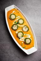 Shaam Savera is a spinach kofta curry where stuffing is made from paneer and the kofta made from spinach photo