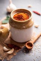 Sesame garlic chilli dry chutney powder,  Til Lahsun chutney, Indian side dish or relish photo