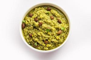 Palak khichdi is a one pot nutritious meal of mung lentils and rice with spinach, Indian food photo