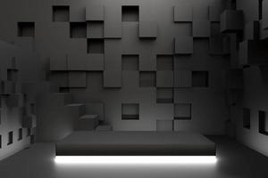 Premium pedestal or black square pedestal with white light on luxury minimal in Studio. Mockup for Product Presentation Brand design, cosmetics, empty pedestals, product banners. 3D render illustr photo