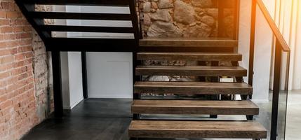 Modern wooden stairs photo