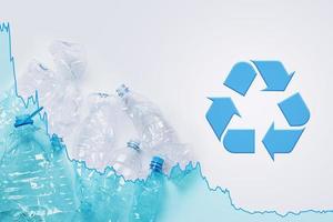 diagrama descendente que representa el nivel de uso de plástico y el símbolo de reciclaje foto