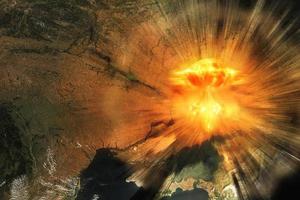 Borderline of Ukraine and Russia with nuclear explosion. Elements of this image furnished by NASA. photo