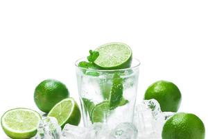 Mojito highball cocktail or refreshing drink with  lime and mint photo