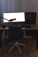 Gaming personal computer and ultrawide monitor with blank space photo