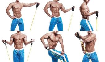 Collection of different exercises with resistance bands photo