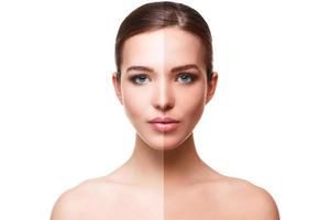 Woman face with half tan skin photo