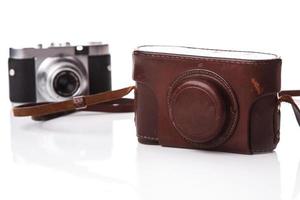 Retro camera in leather case photo