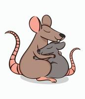 lindas ratas abrazándose. ratón gris y marrón. ilustración vectorial aislado sobre fondo blanco. concepto de elemento de diseño para carteles de folletos carteles de menús sitios web de portada vector