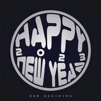 feliz año nuevo insignia redonda, tarjeta de felicitación, 2023, icono vectorial vector