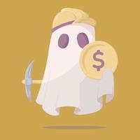 el personaje del minero fantasma sostiene una ilustración de moneda vector