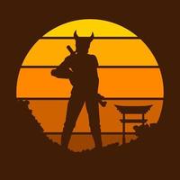 Samurai wear rifle gun t-shirt colorful design. Abstract vector illustration.