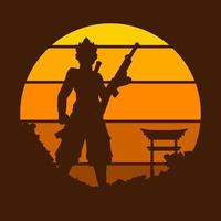 Samurai wear rifle gun t-shirt colorful design. Abstract vector illustration.