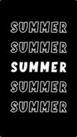 Text with the word summer in white on black background. Vector illustration