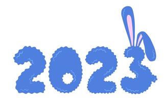 Funny fluffy numbers 2023 Chinese new year and rabbit ears. vector