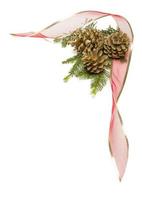 Pine Cones, Red Ribbon and Pine Branches Isolated on White photo