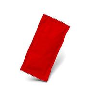 Paquete de condimento rojo en blanco flotando aislado sobre fondo blanco. foto