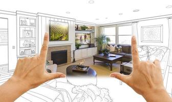 Hands Framing Custom Living Room Drawing Photograph Combination photo