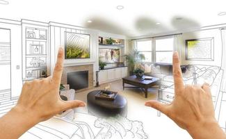 Hands Framing Custom Living Room Drawing Photograph Combination photo