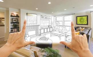 Hands Framing Custom Living Room Drawing Photograph Combination photo