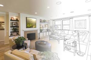 Living Room Drawing Gradation Into Photograph photo