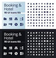 Booking and hotel glyph ui icons kit for dark, light mode. Accommodation for tourist. Silhouette symbols for night, day themes. Solid pictograms. Vector isolated illustrations