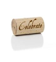 celebrar el corcho de vino de marca en blanco foto