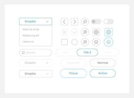Software UI elements kit. User setting isolated vector components. Flat navigation menus and interface buttons template. Light theme web design widget collection for mobile application