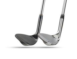 Chrome and Black Golf Club Wedge Irons on White Background photo