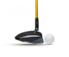 palo de golf de madera de calle y pelota de golf sobre fondo blanco foto