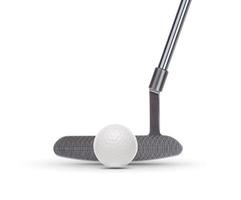 parte delantera del palo de golf con pelota de golf aislada en un fondo blanco foto