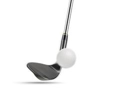 Black Golf Club Wedge Iron Hitting Golf Ball on White Background photo