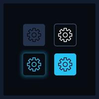 Setting gear UI elements kit. Software configuration isolated vector components. Flat navigation menus and interface buttons template. Dark theme web design widget collection for mobile application