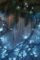 Christmas lights and branches of spruce photo