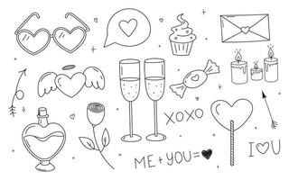 doodle valentine's set, hand drawn romantic set, love cartoon design vector