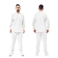 Man wearing white long-sleeved t-shirt and pants on white background photo