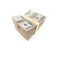 Stacks of One Hundred Dollar Bills Isolated on a White Background photo