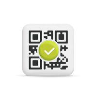 3d vector black square qr code with green check mark symbol ui element icon for mobile app design