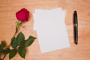 Blank Card, Rose and Pen photo