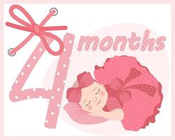 linda niña con un vestido rosa con un lazo, tarjeta para cumpleaños de niños. ilustración, impresión, vector