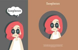 lindas expresiones de gafas de sol con nombres. ilustración de diseño plano de papel tapiz y pegatina de teléfono vector