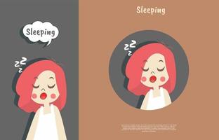 cute face sleeping expressions with names. phone wallpaper and sticker flat design illustration vector