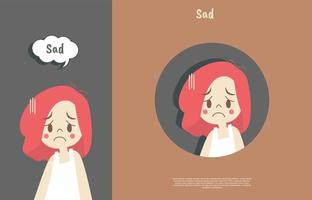 cute face sad expressions with names. phone wallpaper and sticker flat design illustration vector